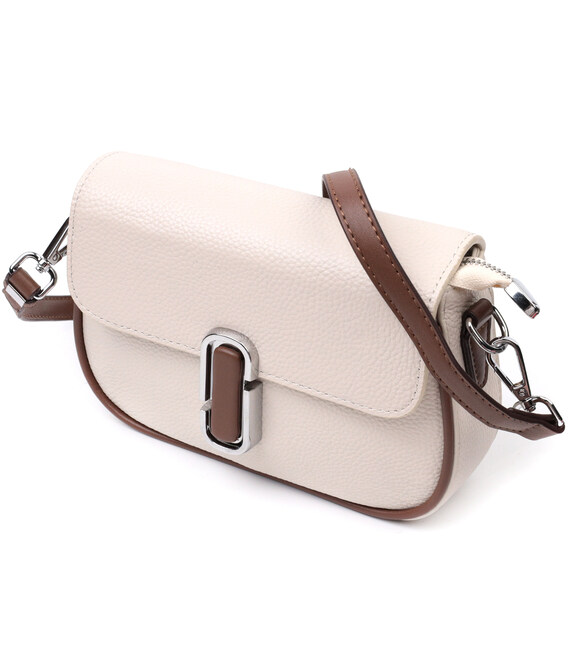 Напівкругла сумка для жінок з цікавим магнітом-засувкою з натуральної шкіри Vintage 22439 Біла картинка, зображення, фото