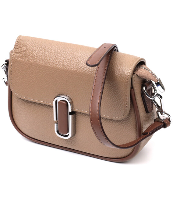 Женская полукруглая сумка с интересным магнитом-защелкой из натуральной кожи Vintage 22440 Бежевая фото, картинка, изображение
