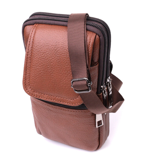 Сумка-барсетка на пояс кожаная Vintage 22565 Светло-коричневая фото, картинка, изображение