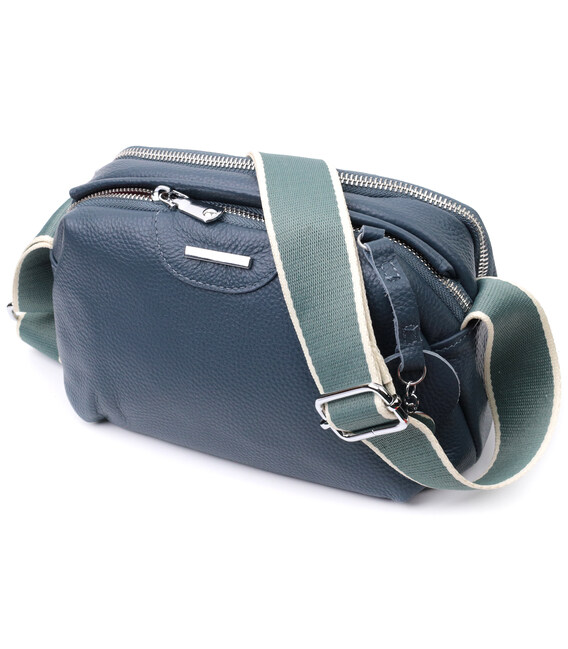 Отменная сумка на каждый день с двумя отделениями из натуральной кожи Vintage 22595 Синяя фото, картинка, изображение