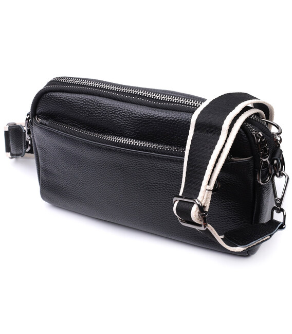 Прямокутна сумка жіноча з кишенями із натуральної шкіри Vintage 22597 Чорна картинка, зображення, фото