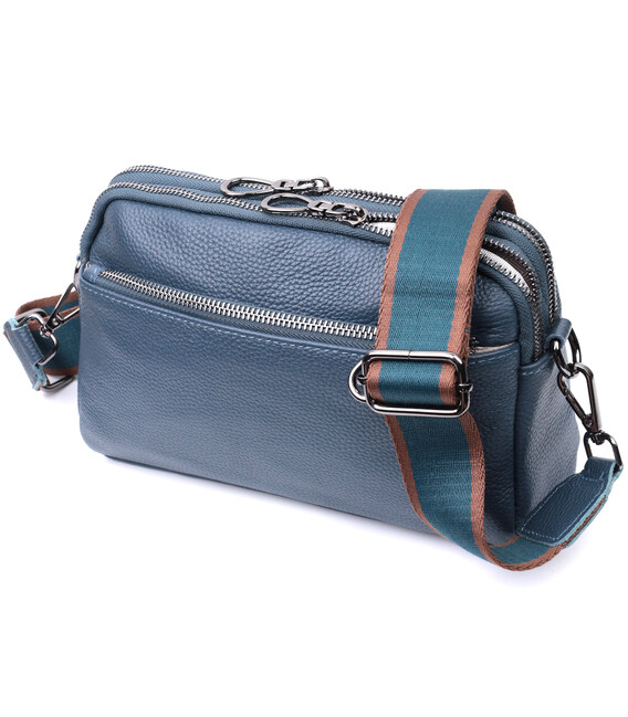 Стильная сумка для женщин с карманами из натуральной кожи Vintage 22600 Синяя фото, картинка, изображение