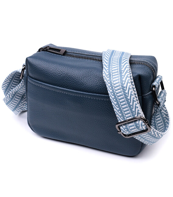 Трендовая сумка на одно отделение для стильных женщин из натуральной кожи Vintage 22605 Синяя фото, картинка, изображение