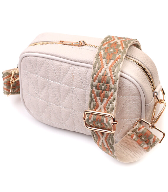 Стильная стеганая женская сумка из натуральной кожи Vintage 22611 Белый фото, картинка, изображение