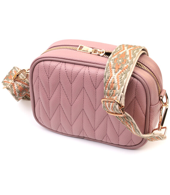 Красивая стеганая женская сумка из натуральной кожи Vintage 22614 Розовая фото, картинка, изображение