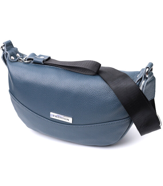 Сумка для женщин через плечо с необычным бегунком брелком из натуральной кожи Vintage 22617 Синяя фото, картинка, изображение