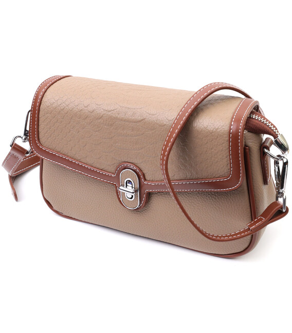 Стильная женская сумка с фактурным клапаном из натуральной кожи Vintage 22620 Бежевая фото, картинка, изображение