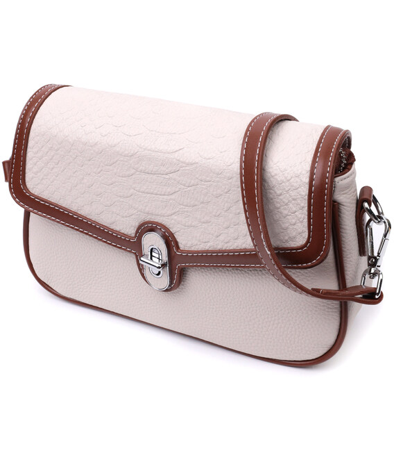 Красива сумка жіноча на літо з фактурним клапаном з натуральної шкіри Vintage 22623 Біла картинка, зображення, фото