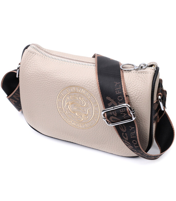 Женская сумка с вышивкой на лицевой стороне из натуральной кожи Vintage 22625 Бежевая фото, картинка, изображение