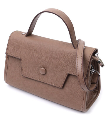 Жіноча сумка з геометричним клапаном з натуральної шкіри Vintage 22630 Коричнева картинка, зображення, фото