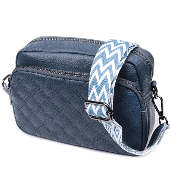 Стильная женская сумка прошитая ромбами на лицевой стороне из натуральной кожи Vintage 22636 Синяя фото, картинка, изображение