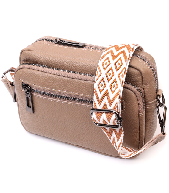 Практичная женская сумка с накладным карманом из натуральной кожи Vintage 22638 Бежевая фото, картинка, изображение