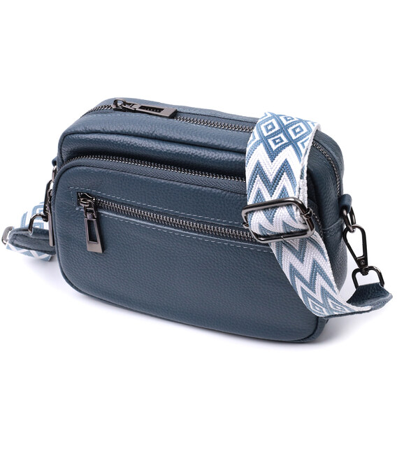 Оригинальная женская сумка с накладным карманом из натуральной кожи Vintage 22641 Синяя фото, картинка, изображение