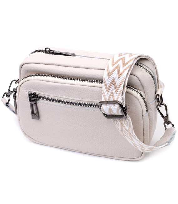 Удобная женская сумка с накладным карманом из натуральной кожи Vintage 22642 Белая фото, картинка, изображение