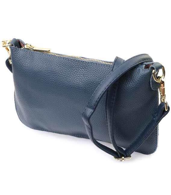 Трендовая женская сумка-клатч с двумя ремнями из натуральной кожи Vintage 22646 Синяя фото, картинка, изображение