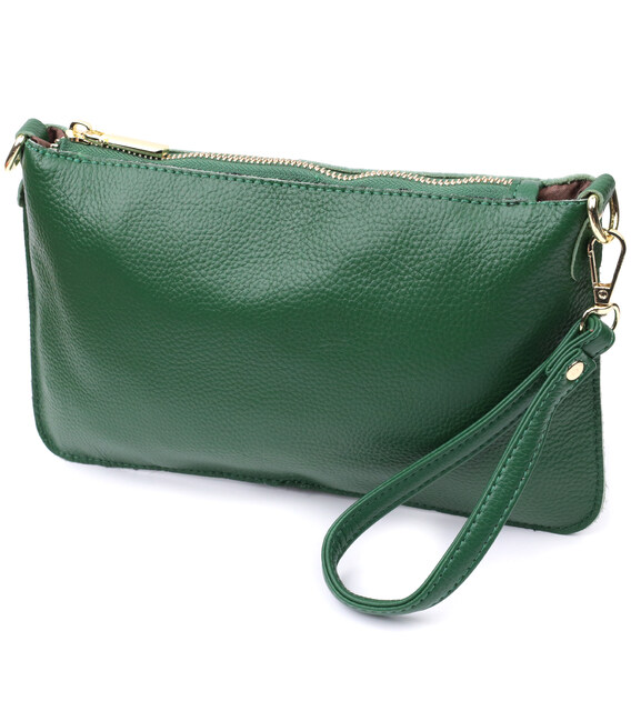 Оригинальная женская сумка-клатч с двумя ремнями из натуральной кожи Vintage 22647 Зеленая фото, картинка, изображение