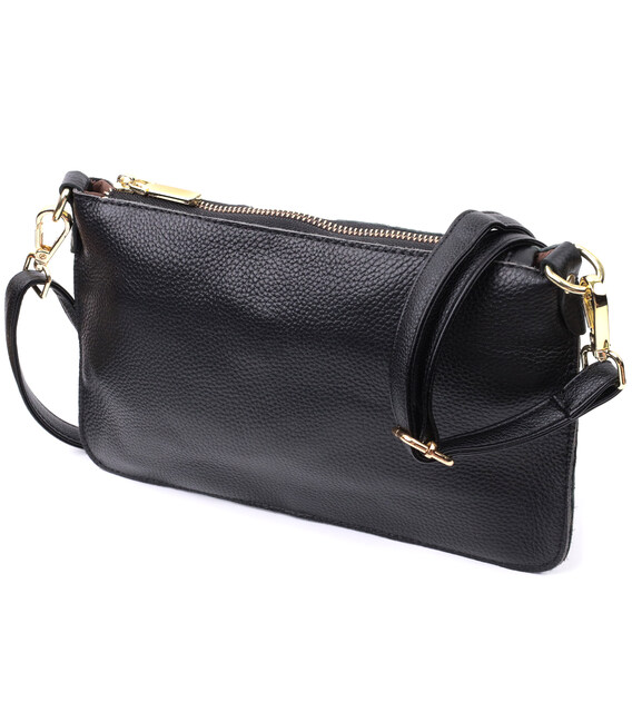 Жіноча сумка-клатч в класичному кольорі з двома ременями з натуральної шкіри Vintage 22649 Чорна картинка, зображення, фото