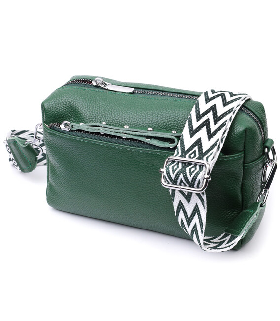 Кожаная женская сумка из стильным бегунком Vintage 22651 Зеленая фото, картинка, изображение