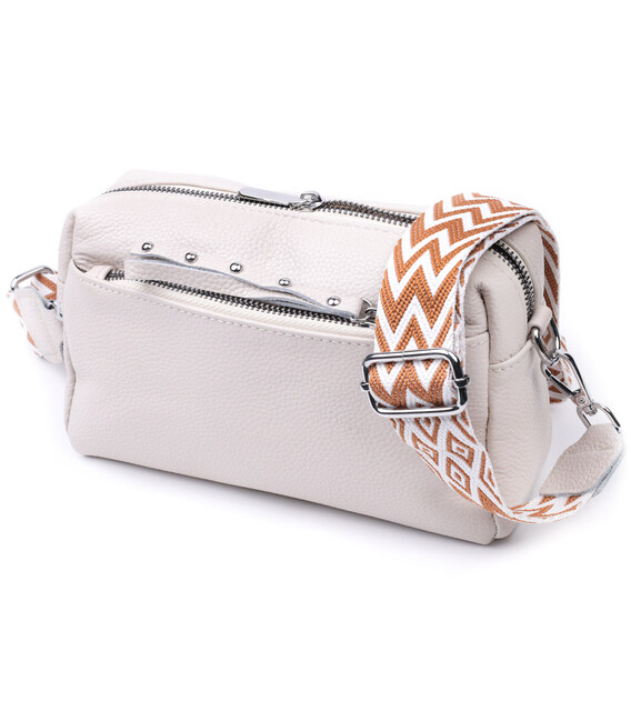 Интересная женская кожаная сумка из стильным бегунком Vintage 22653 Белая фото, картинка, изображение