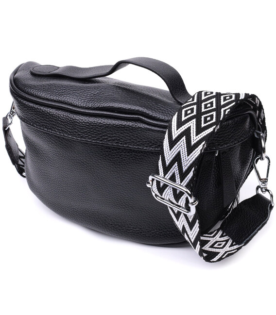 Женская сумка через плечо в классическом цвете из натуральной кожи Vintage 22655 Черный фото, картинка, изображение