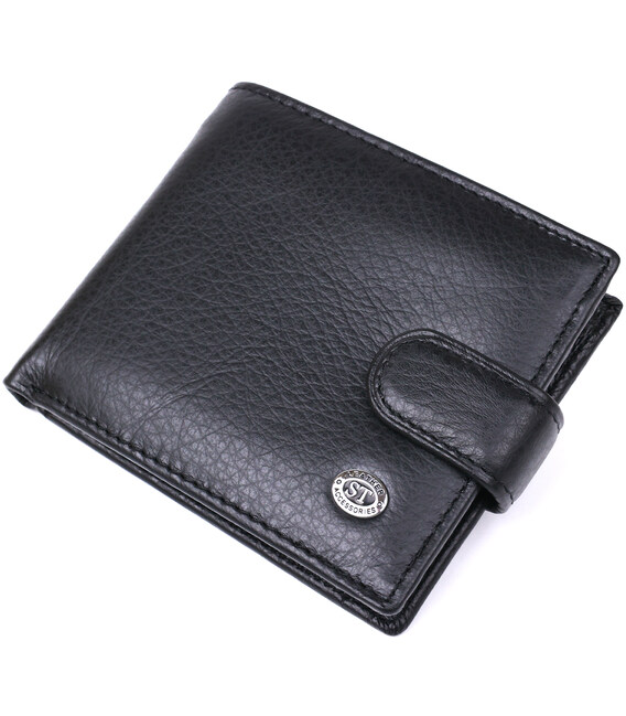 Чоловічий шкіряний купюрник для карток купюр та монет ST Leather 18308 Чорний картинка, зображення, фото