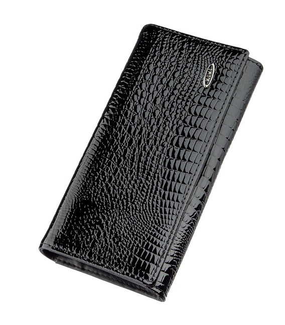 Кошелек женский из экокожи лаковый KIVI 19012 Черный фото, картинка, изображение
