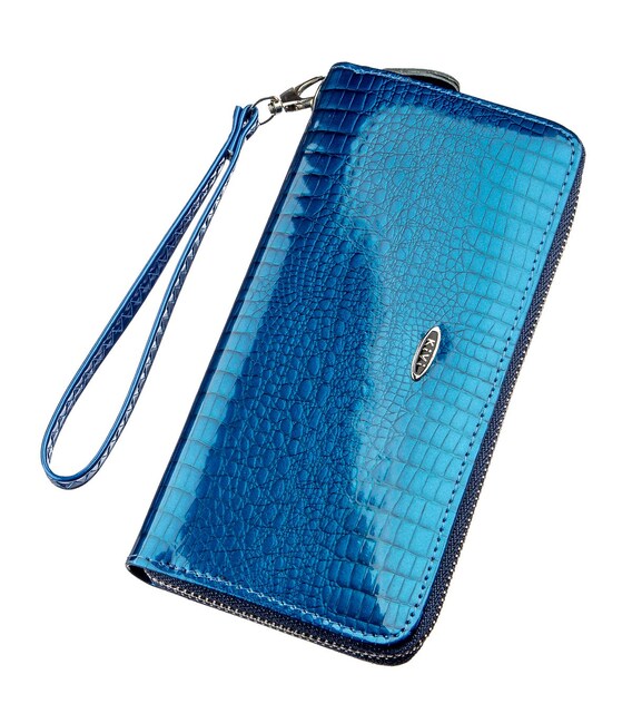 Кошелек женский на одну молнию из экокожи лаковый KIVI 19028 Синий фото, картинка, изображение