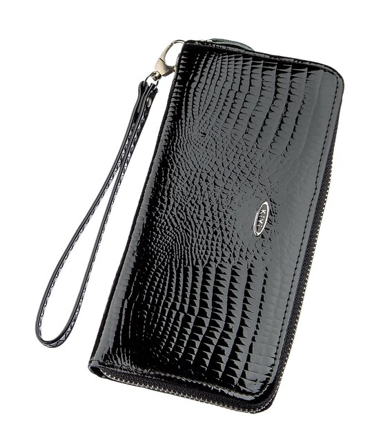 Гаманець жіночий на одну блискавку з екокожі лаковий KIVI 19030 Чорний картинка, зображення, фото