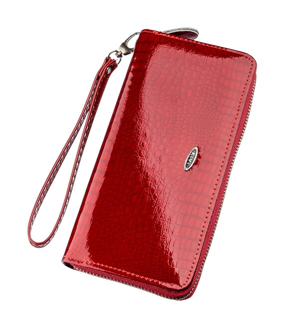 Гаманець жіночий на одну блискавку з екокожі лаковий KIVI 19032 Червоний картинка, зображення, фото