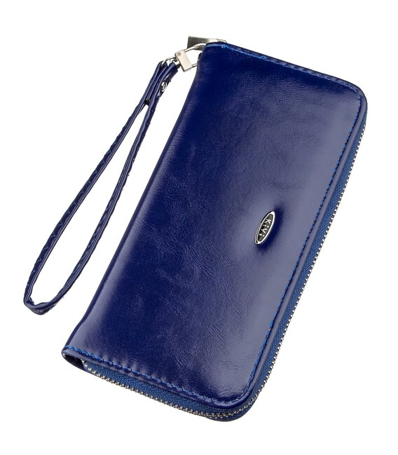 Кошелек женский на одну молнию из экокожи гладкий KIVI 19036 Синий фото, картинка, изображение