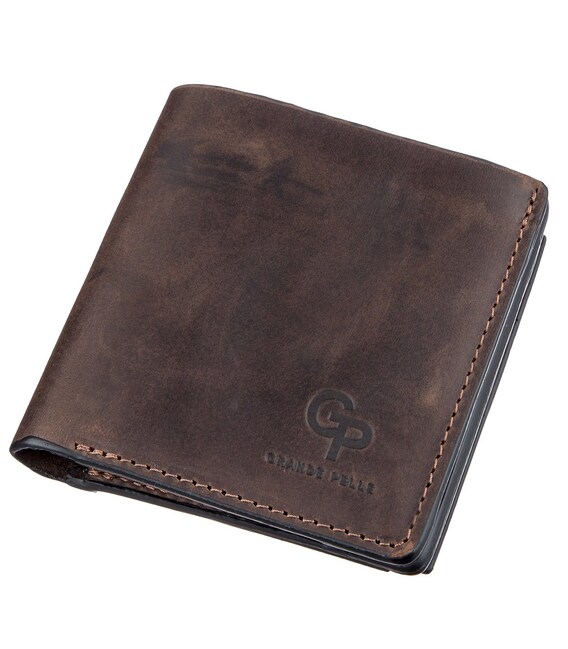 Стильное портмоне унисекс с накладной монетницей GRANDE PELLE 11223 Коричневое фото, картинка, изображение