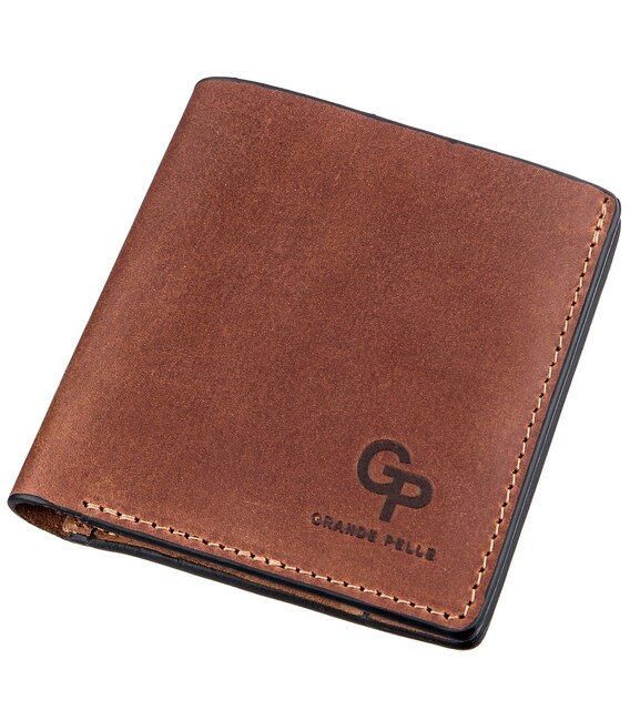 Компактное портмоне унисекс с накладной монетницей GRANDE PELLE 11238 Коричневое фото, картинка, изображение