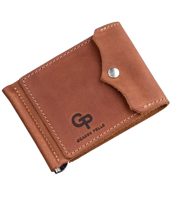 Компактный зажим для денег винтажный GRANDE PELLE 11239 Рыжий фото, картинка, изображение