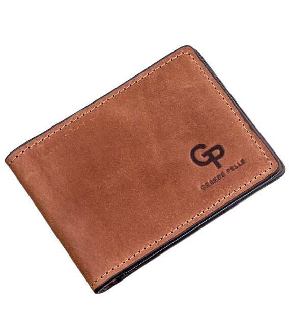 Компактний затискач для грошей без застібки GRANDE PELLE 11240 Коричневий картинка, зображення, фото