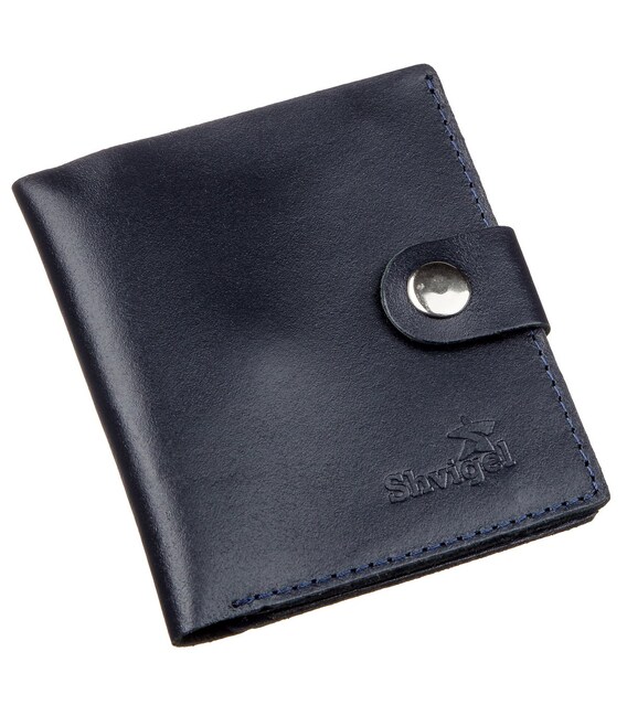 Портмоне вертикальное мужское кожаное с монетницей SHVIGEL 16224 Синее фото, картинка, изображение