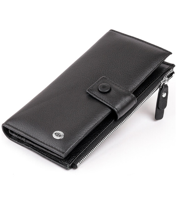 Оригінальний гаманець шкіряний жіночий на хлястику з кнопкою ST Leather 19280 Чорний картинка, зображення, фото