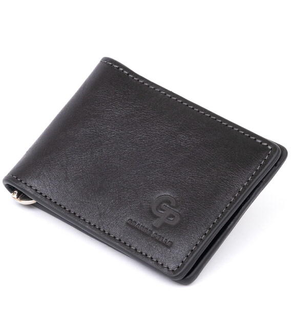 Стильне портмоне з затискачем для грошей без застібки GRANDE PELLE 11295 Чорне картинка, зображення, фото