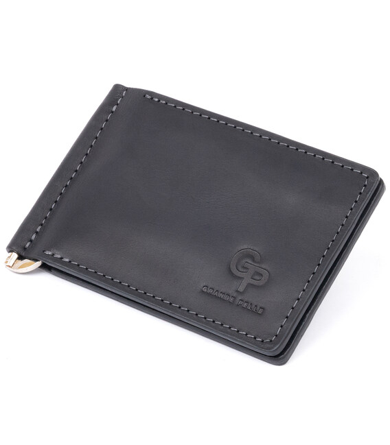 Стильное портмоне с зажимом для денег без застежки винтажное GRANDE PELLE 11296 Черное фото, картинка, изображение