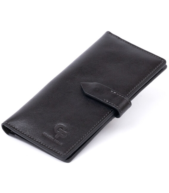 Вертикальный бумажник глянцевый Anet на кнопке GRANDE PELLE 11324 Черный фото, картинка, изображение