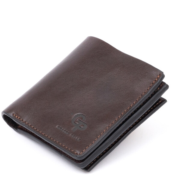 Вертикальне глянсове портмоне з накладною монетницьою GRANDE PELLE 11330 Шоколадне картинка, зображення, фото