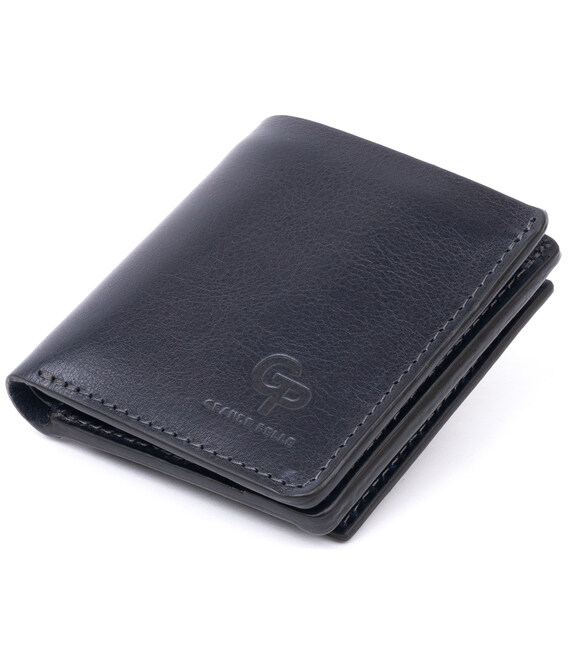 Вертикальное глянцевое портмоне с накладной монетницей GRANDE PELLE 11332 Синее фото, картинка, изображение