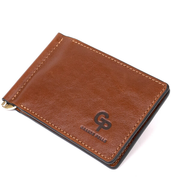 Мужской кожаный зажим для денег GRANDE PELLE 11474 Коричневый фото, картинка, изображение