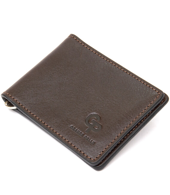 Чоловічий шкіряний затиск для грошей GRANDE PELLE 11478 Коричневий картинка, зображення, фото