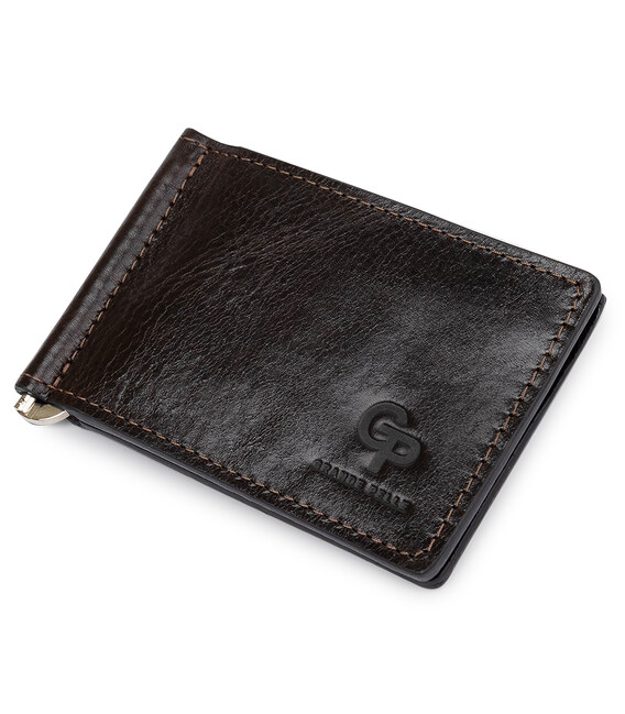 Мужской практичный зажим для денег GRANDE PELLE 11403 Темно-коричневый фото, картинка, изображение