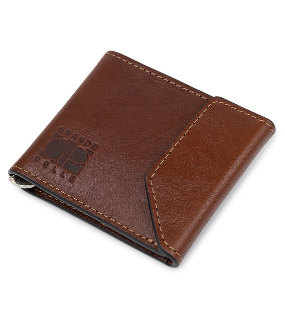Мужской вместительный зажим для денег GRANDE PELLE 11522 Коричневый фото, картинка, изображение