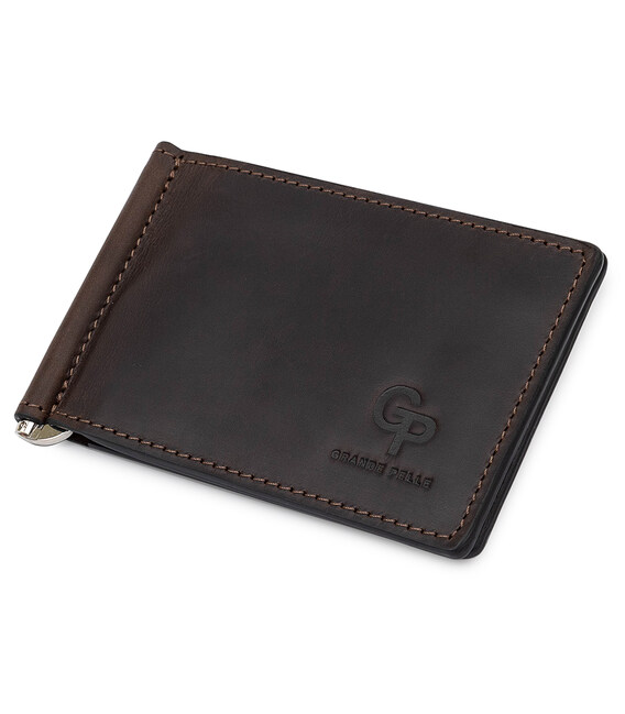Кожаный мужской зажим для денег GRANDE PELLE 11540 Коричневый фото, картинка, изображение