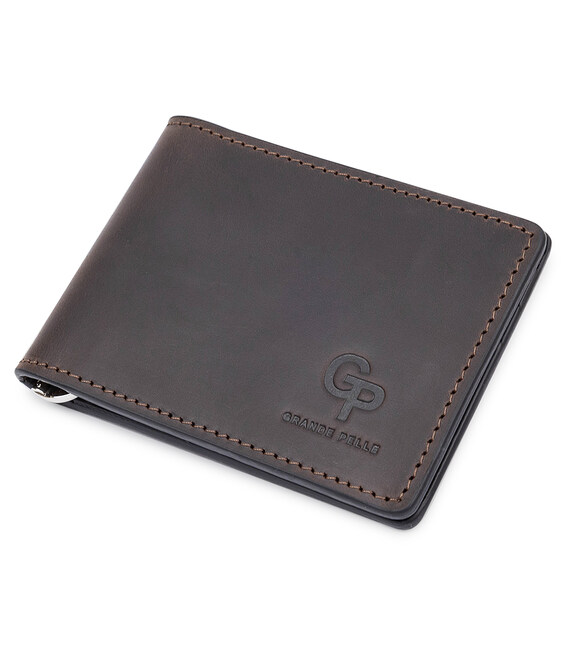 Шкіряний чоловічий затиск для грошей GRANDE PELLE 11543 Коричневий картинка, зображення, фото