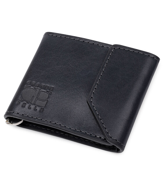 Кожаный мужской зажим для денег на магните GRANDE PELLE 11546 Синий фото, картинка, изображение