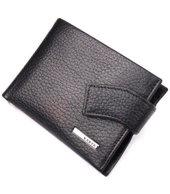 Классический мужской зажим из натуральной кожи KARYA 21042 Черный фото, картинка, изображение