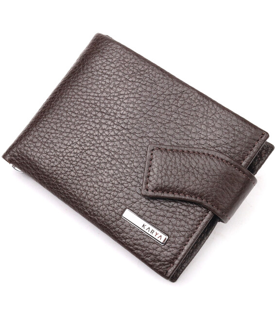 Практичний чоловічий затиск із натуральної шкіри KARYA 21045 Коричневий картинка, зображення, фото